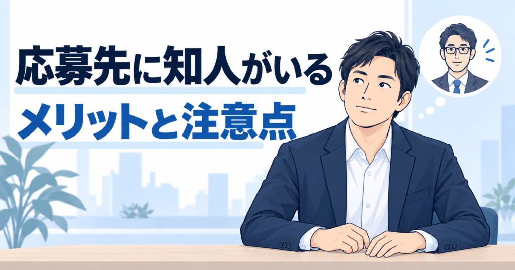 応募先に知人がいる場合のメリットと注意点を考える30代後半の男性イラスト